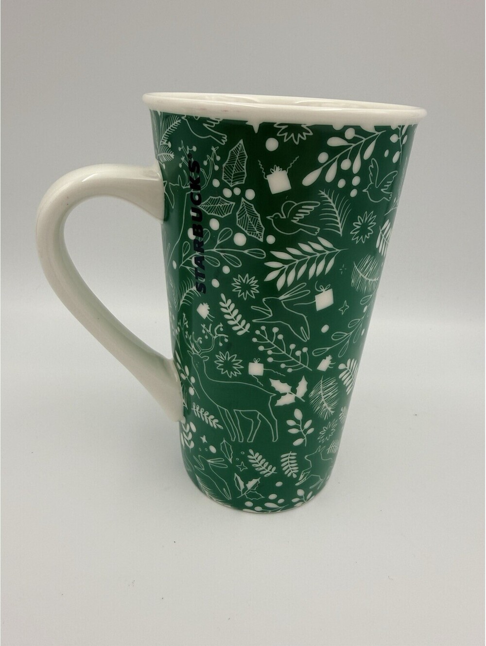 Starbucks 2019 Tall Green & White Christmas Holiday Forest Coffee Mug Cup 16 oz